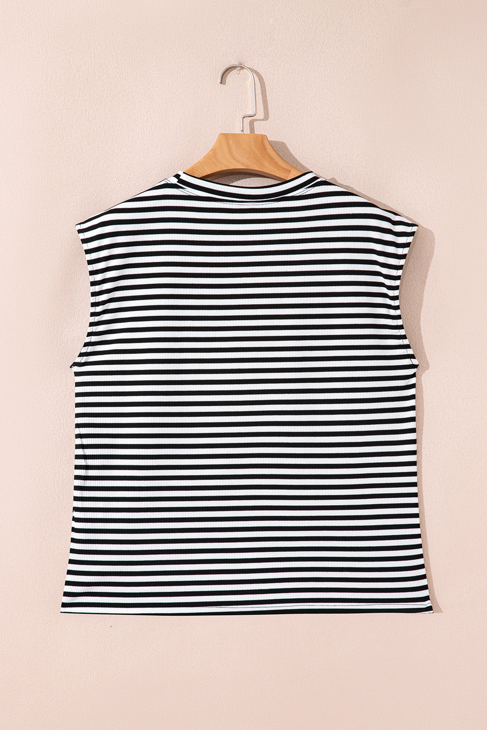 Ribbed Cap Sleeve Round Neck T Shirt