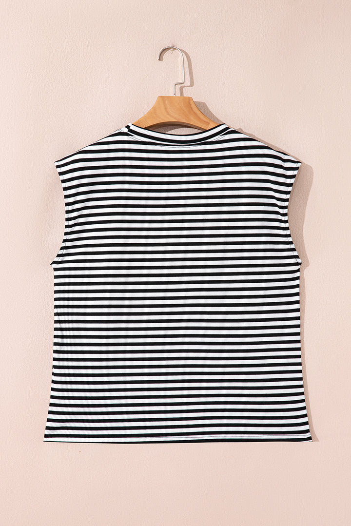Ribbed Cap Sleeve Round Neck T Shirt