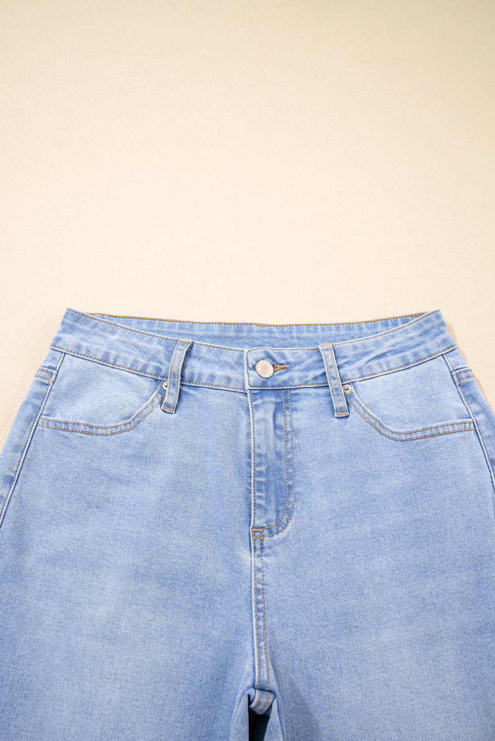Iceland Blue Unique Hem Design Elastic Waist Flare Leg Jeans