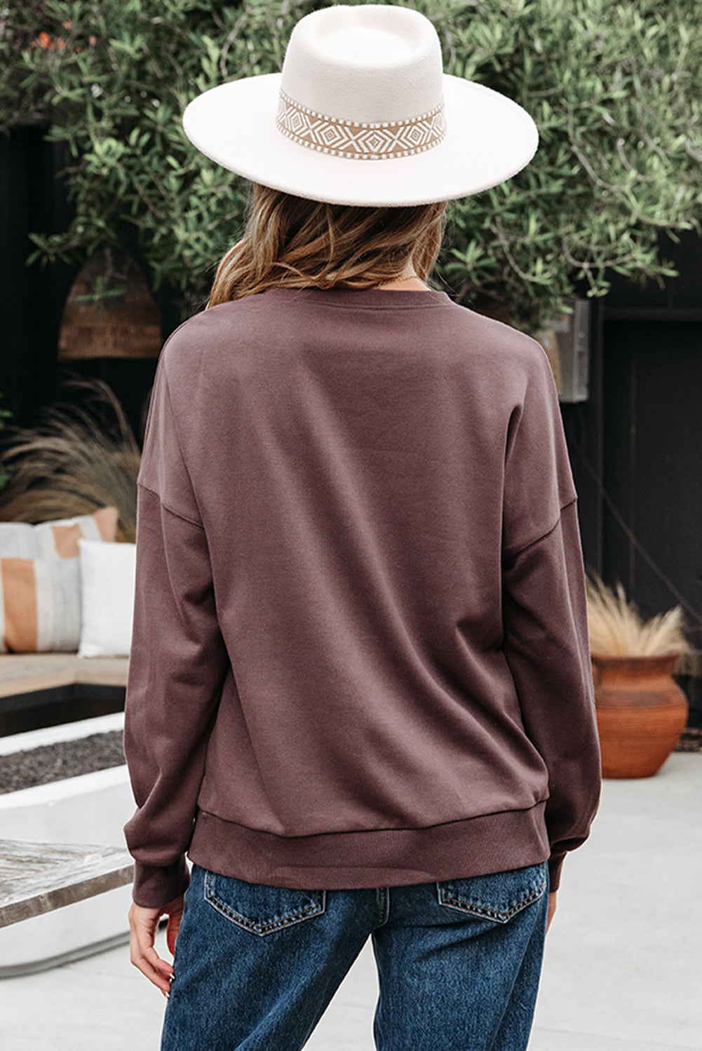 Contrast Terry Bow Pattern Drop Shoulder Sweatshirt