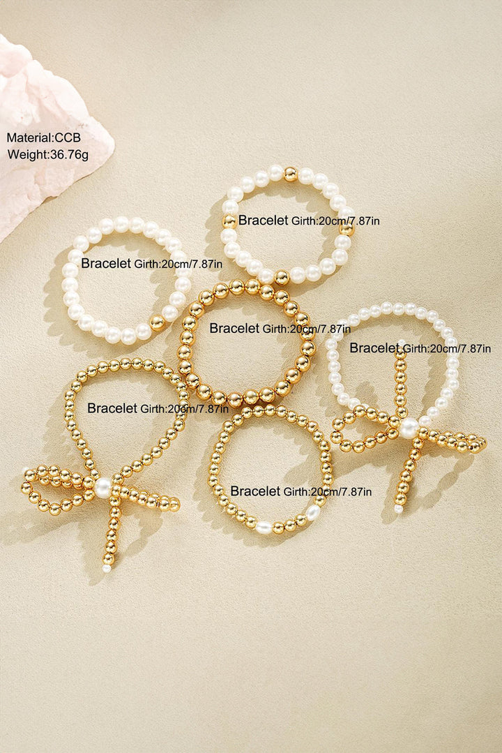 Plated Alloy Pearl Beading Bow Multi-layer Bracelet