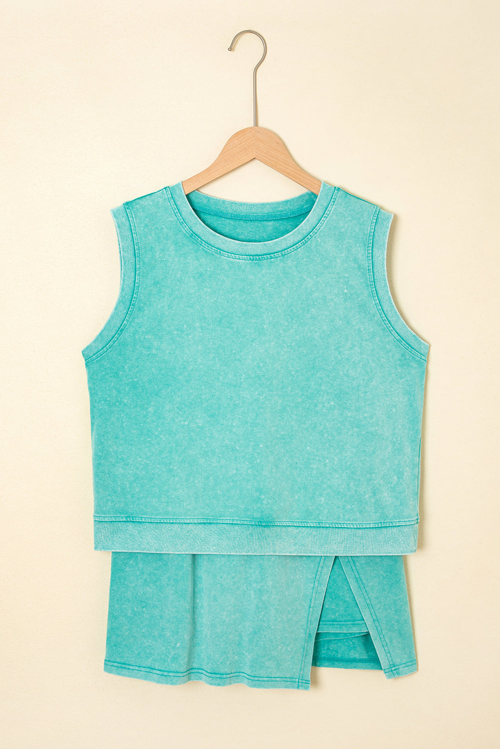 Mint Green Washed Sleeveless Top Split Skort Cotton 2pcs Outfit