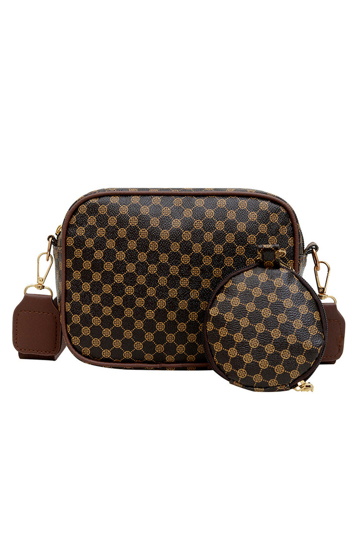 Schultertasche aus PU-Leder mit Karomuster und Münzbörse