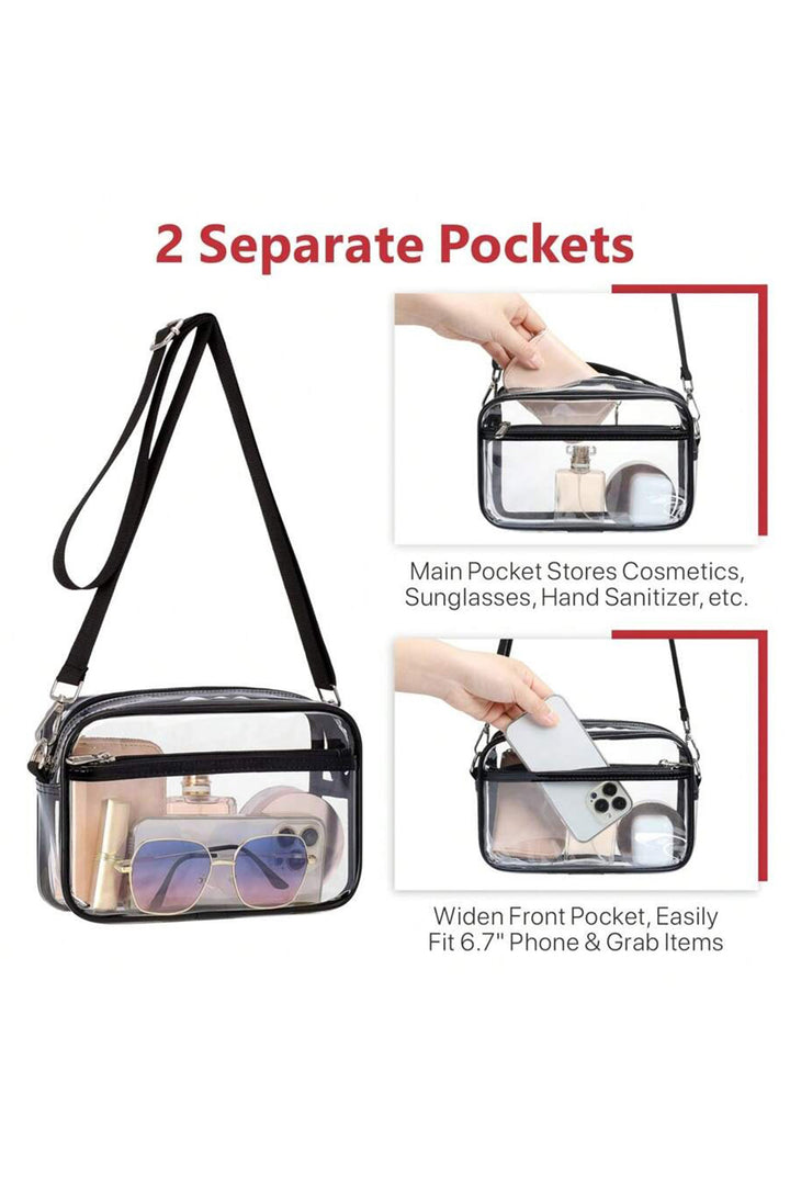 Multi-Pocket Contrast Edge Detachable Strap Clear Shoulder Bag