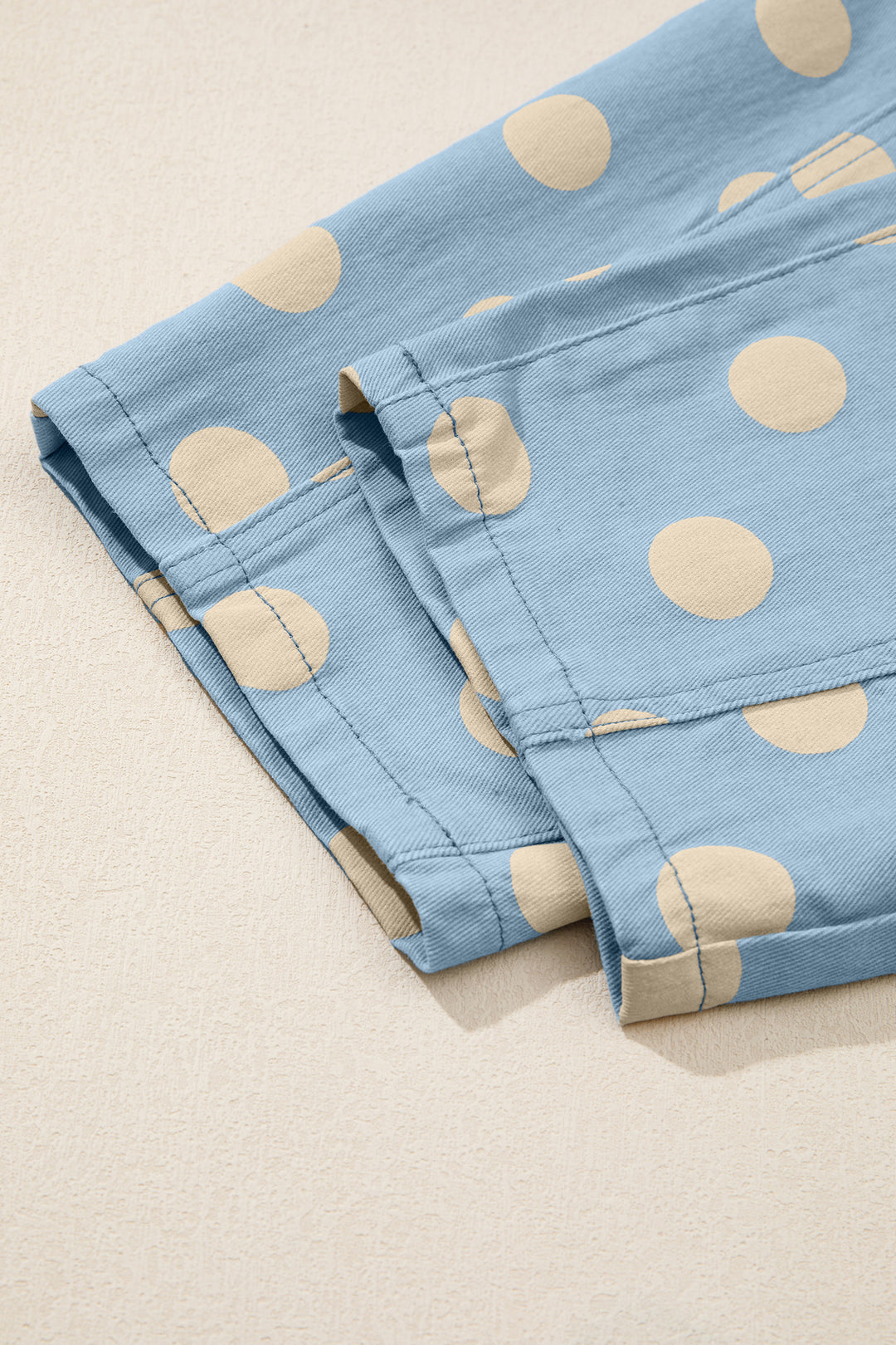 Sky Blue Polka Dot Print Bow Detail Pocketed Barrel Jeans