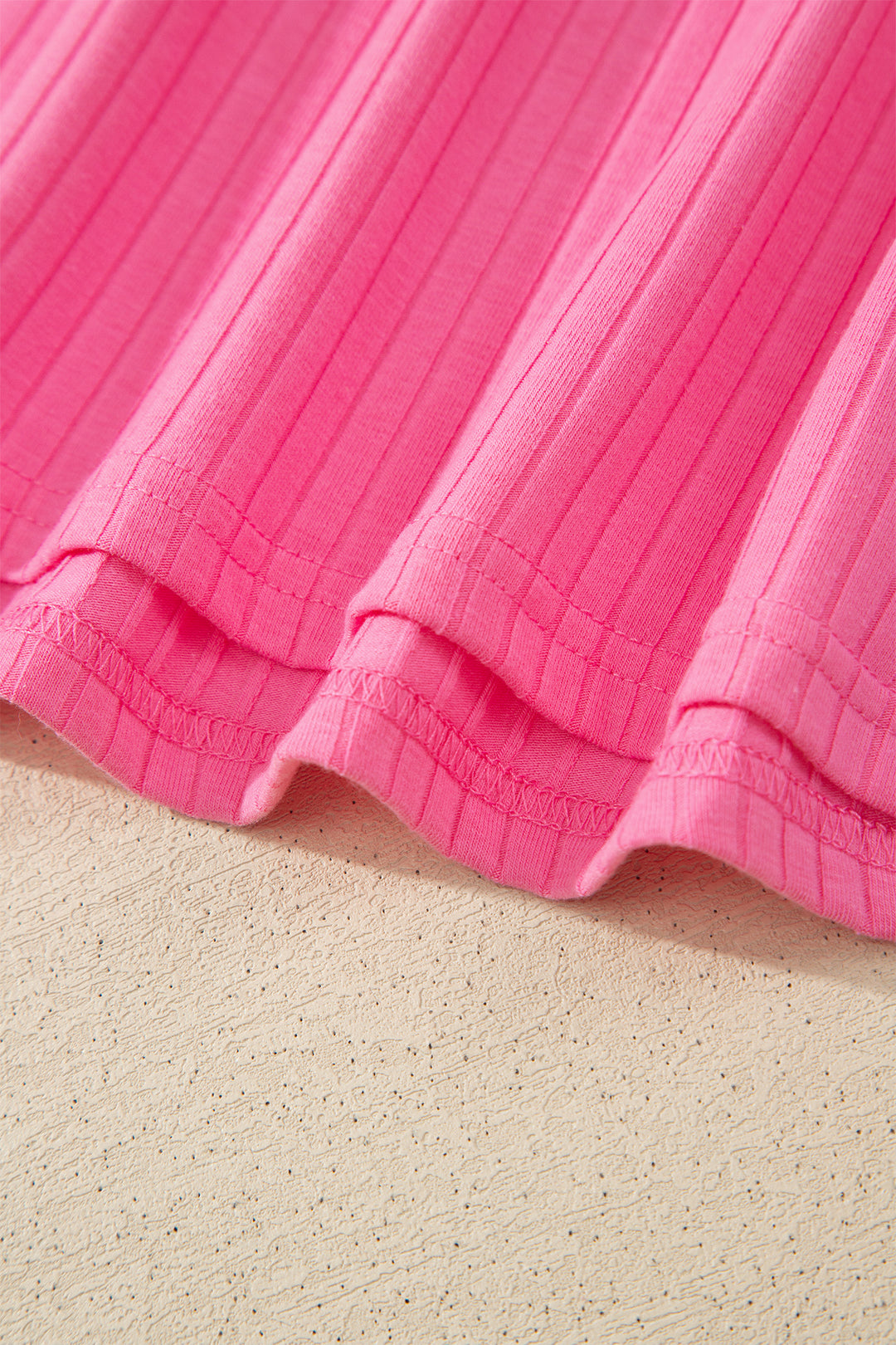 Sachet Pink Soft Ribbed Color Block Trim Casual Short Set
