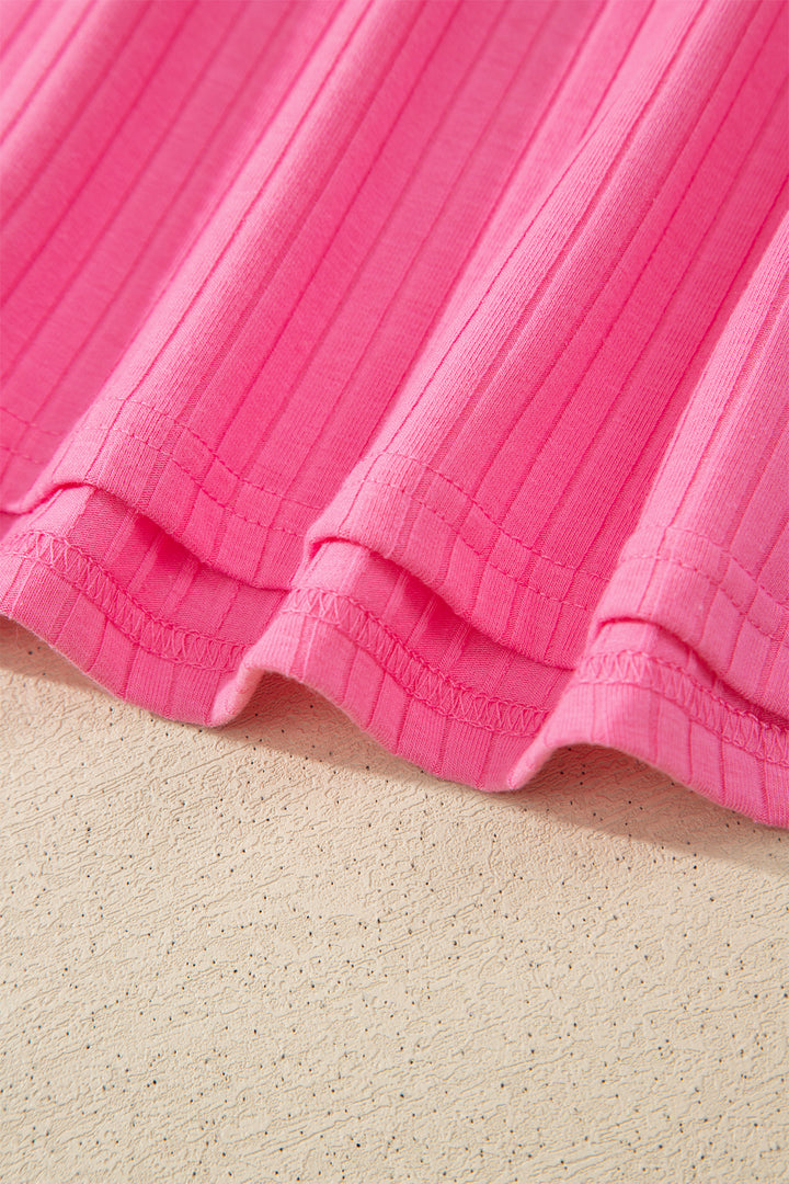 Sachet Pink Soft Ribbed Color Block Trim Casual Short Set