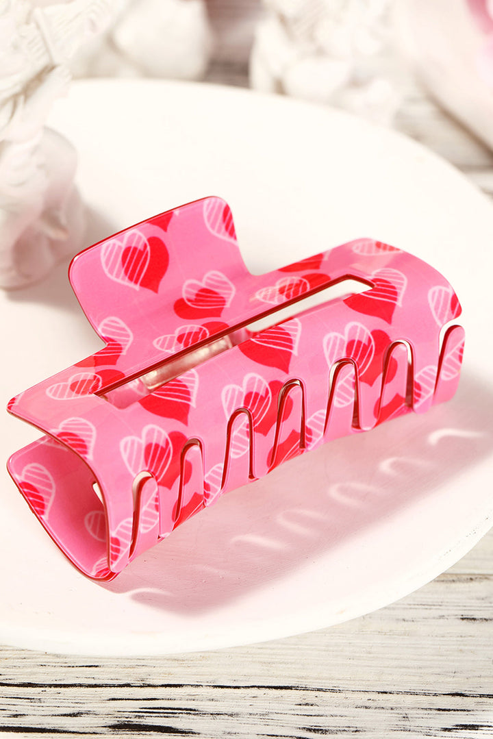 Double Heart Printed Valentines Fashion Hair Claw