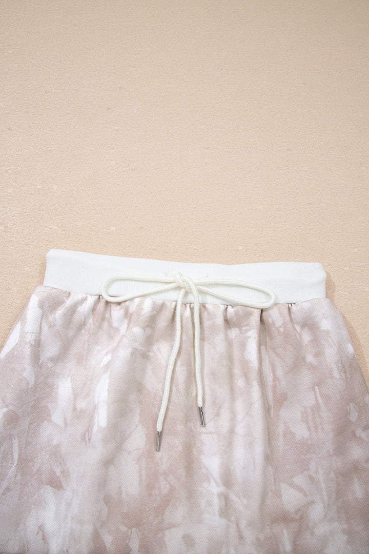 White Abstract Woodland Print Balloon Sleeve Pullover Mini Skort Set