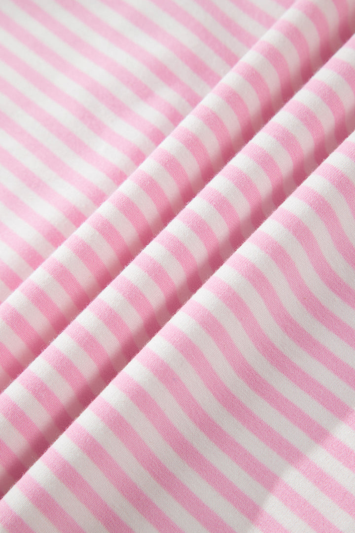 Pink Stripe Cuffed Short Sleeve Contrast Mock Neck Tee Dress