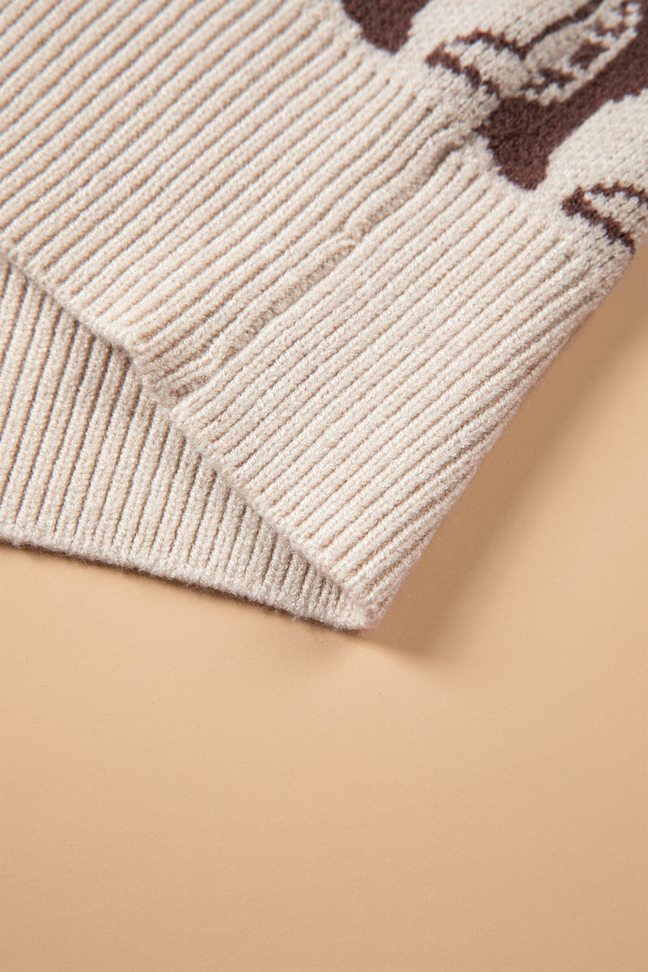 Brown Western Horseshoe Bow Pattern Sleeveless Knit Sweater