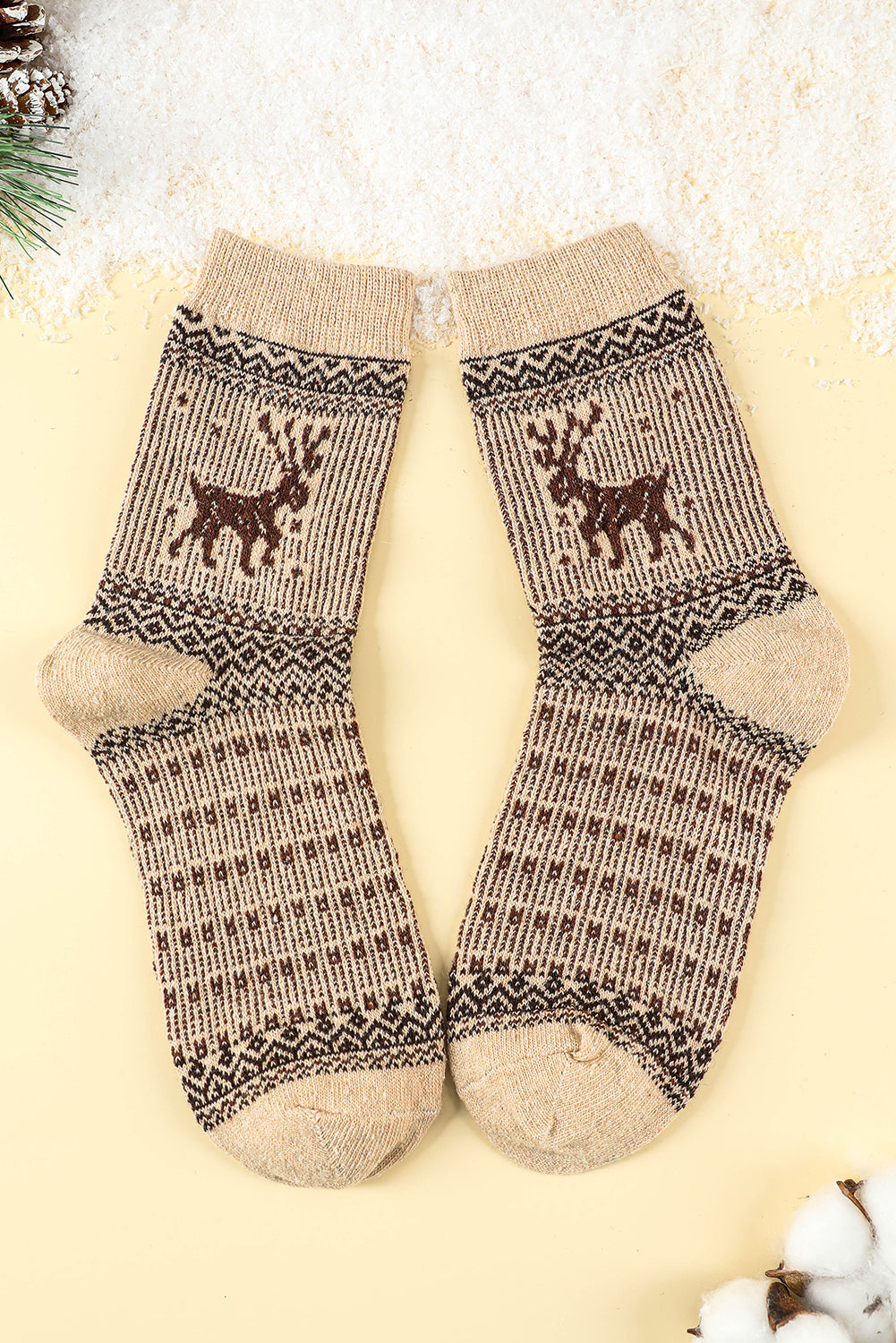 5 Paar/Set weiche Crew-Socken mit Weihnachts-Rentiermotiv