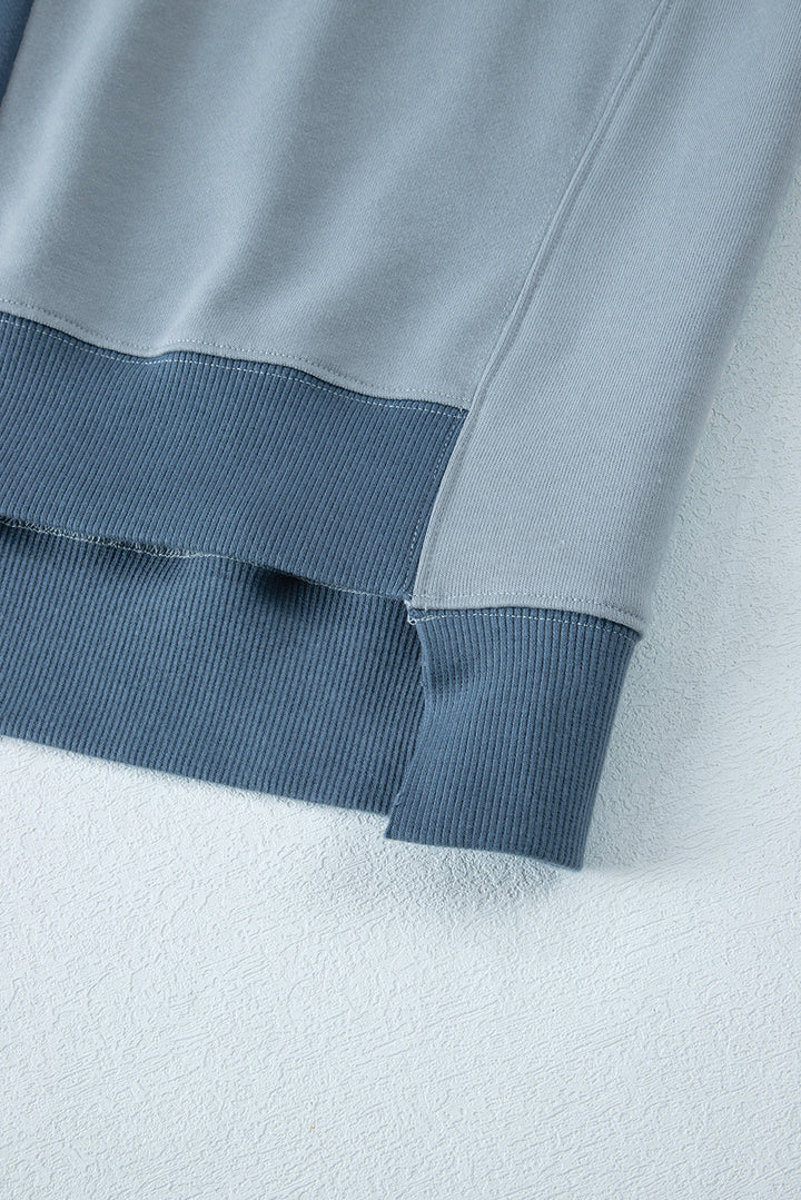 Colorblock Henley High Low Oversize Sweatshirt