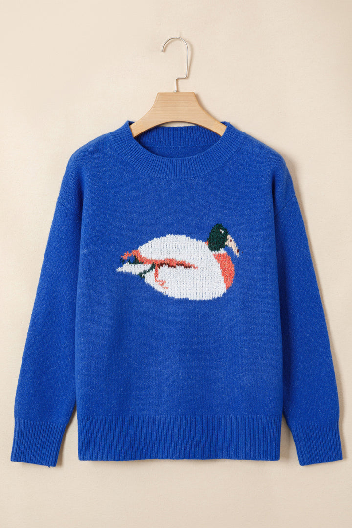Blue Drop Shoulder Long Sleeve Sweater