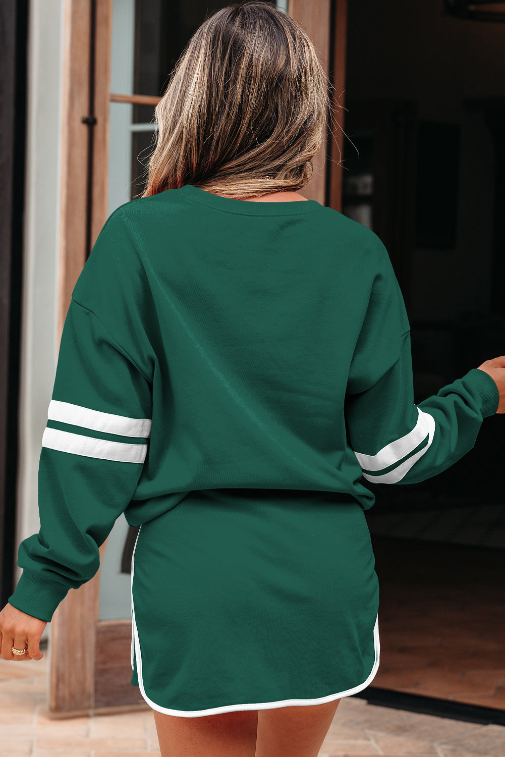 Evergreen Varsity Stripe Detail Pullover Mini Skort Set