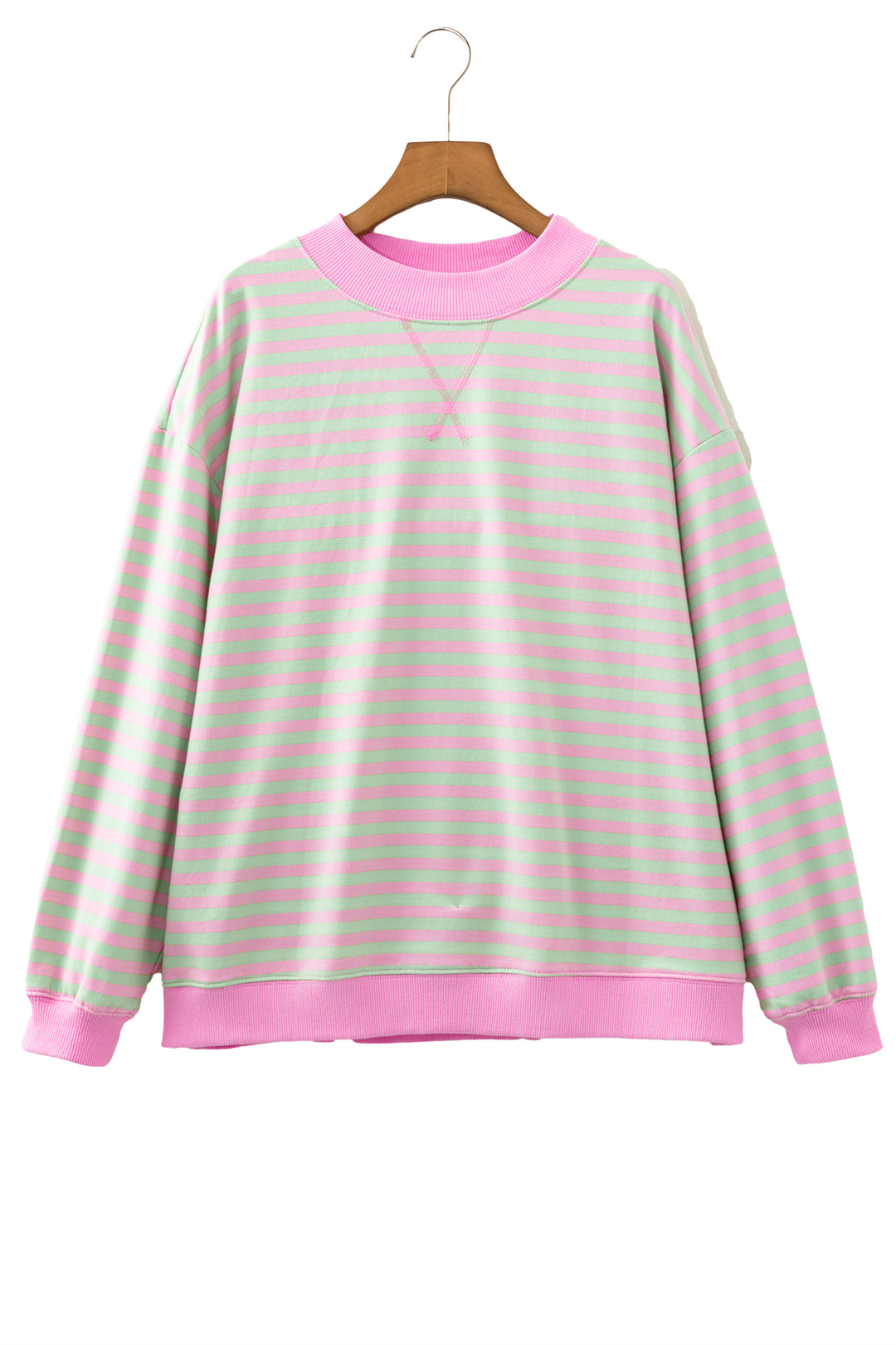 Green Stripe Striped Stand Neck Long Sleeve Sweatshirt