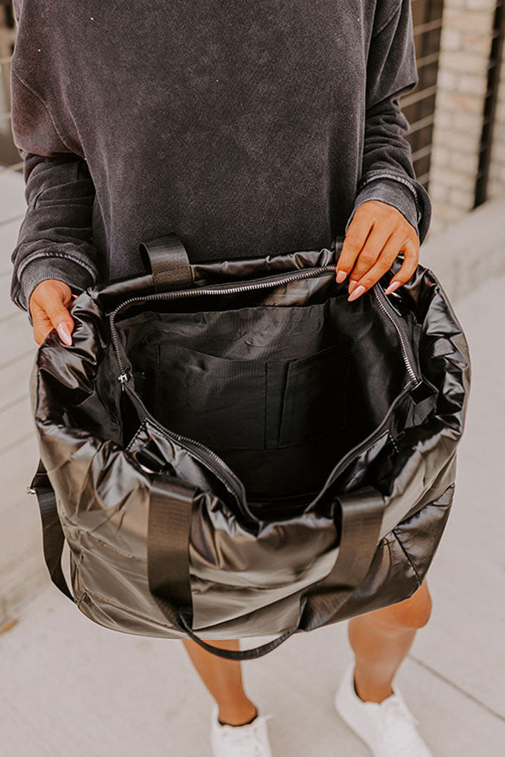 Solid Zipper Puffer Large Tote Bag