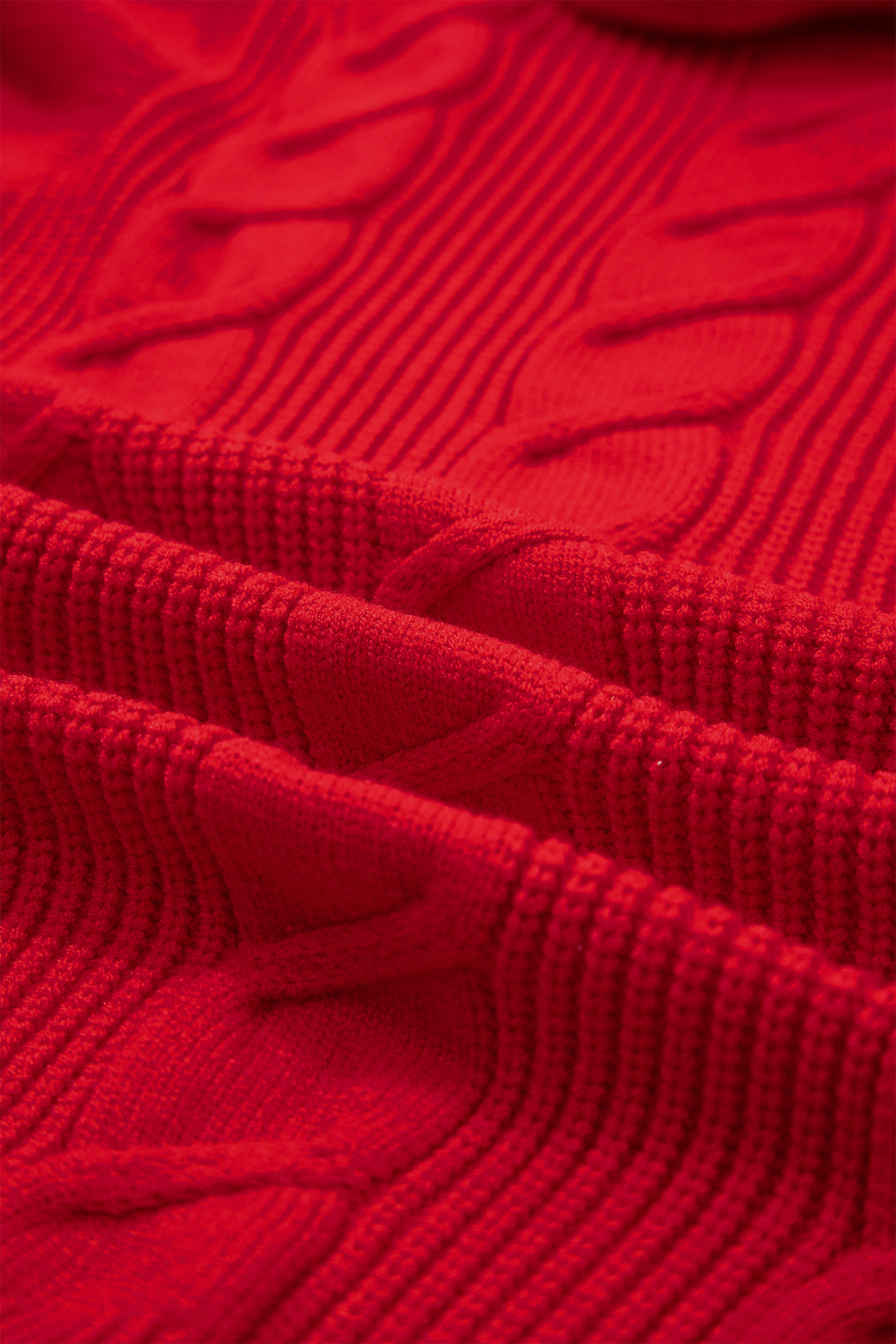 Cable Knit Turtleneck Ruffled Short Sleeve Sweater