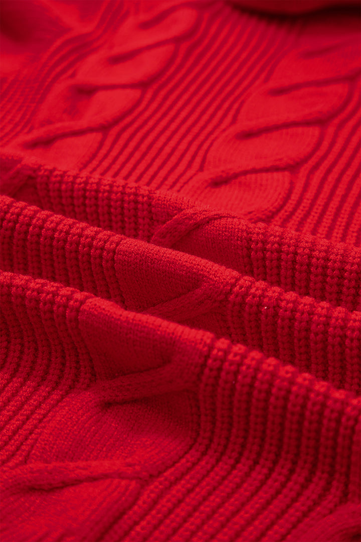 Cable Knit Turtleneck Ruffled Short Sleeve Sweater