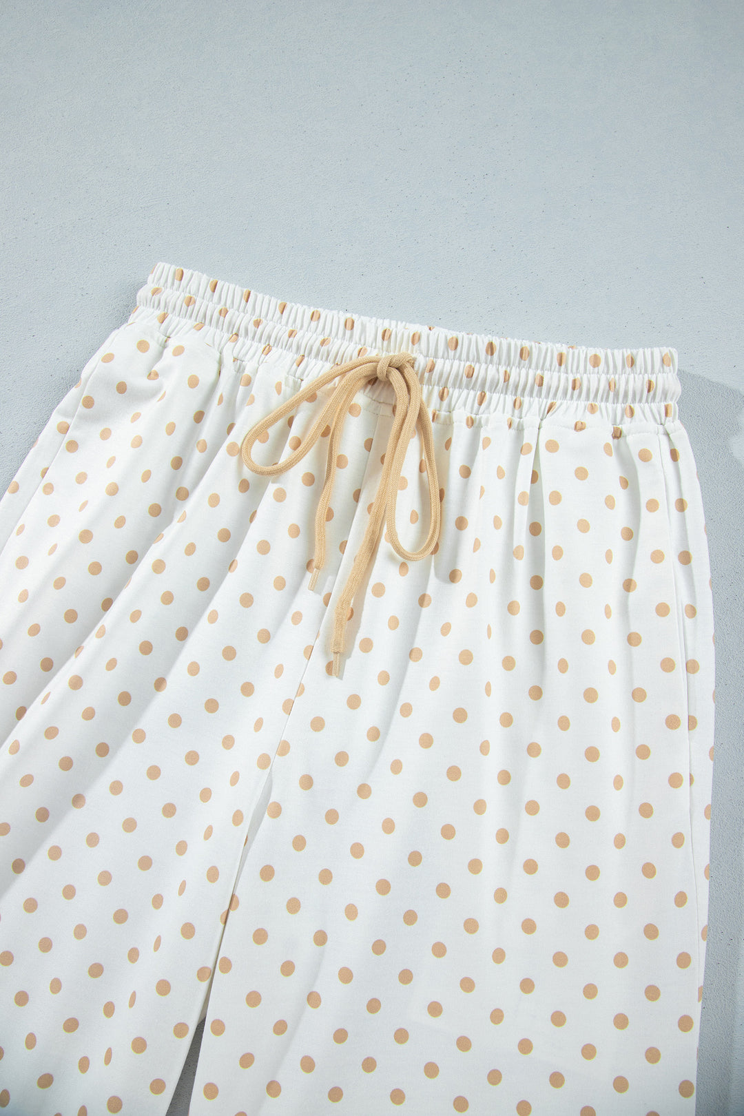 Khaki Polka Dot Patchwork Colorblock Long Sleeve Casual Two Piece Pants Set