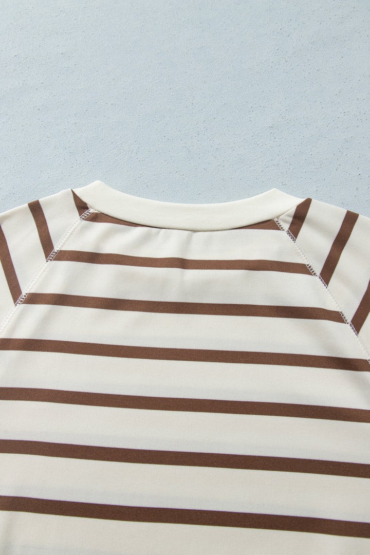 Khaki Stripe Relaxed Long Sleeve Top Color Block Detail Drawstring Pant Set