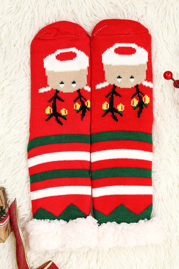Wollstricksocken mit Weihnachts-Cartoon-Muster