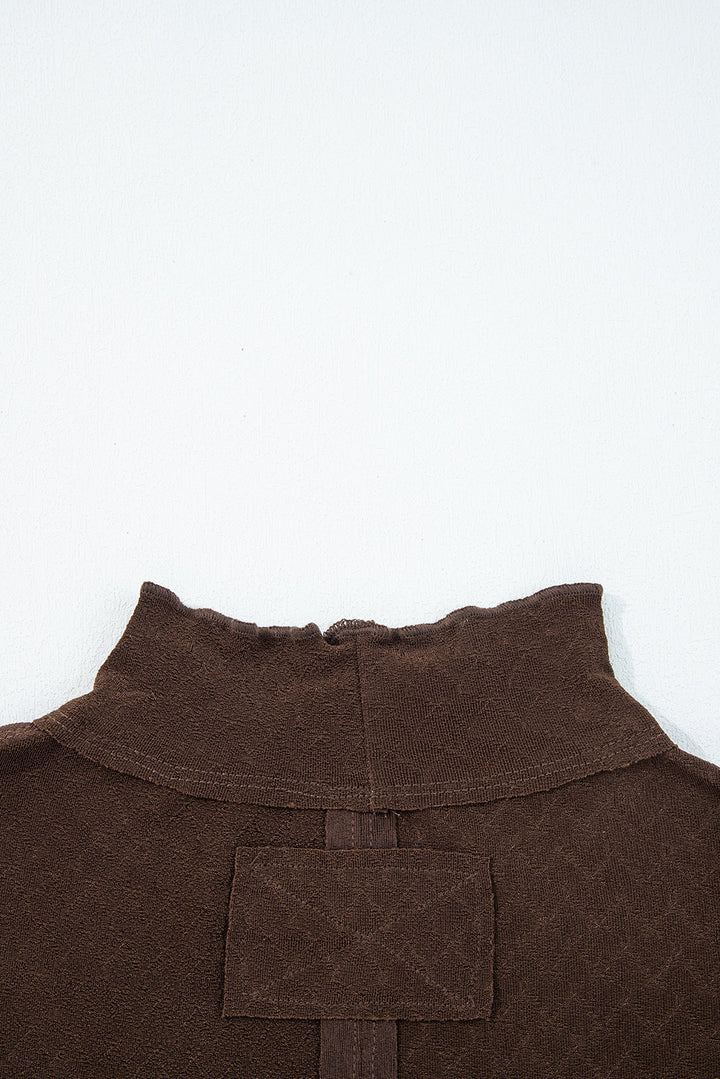 Cinnamon Lettuce Trim Raw Seam Jacquard Long Sleeve Top