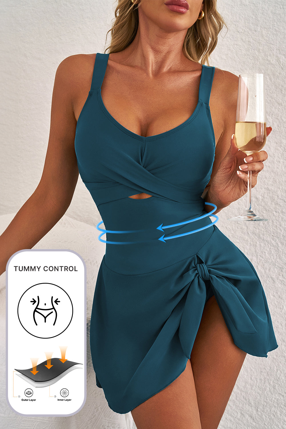 adjustable straps cutout ruched knot slit one piece swim dress 2