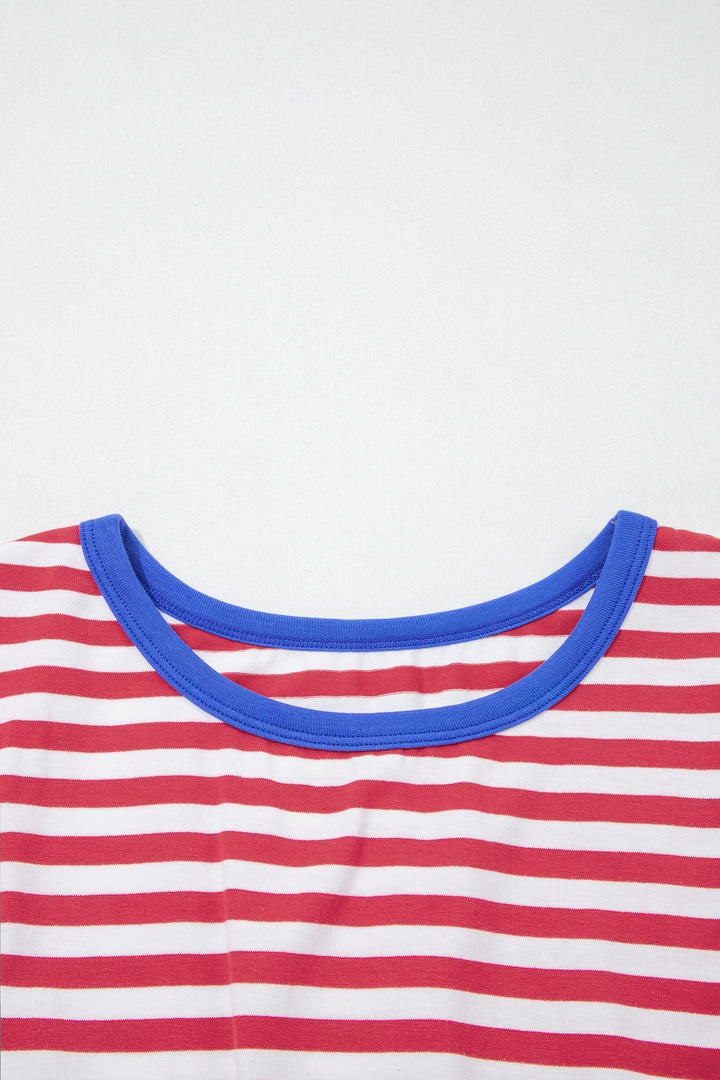 Red Nautical Tie Contrast Trim Round Neck T Shirt Mini Dress