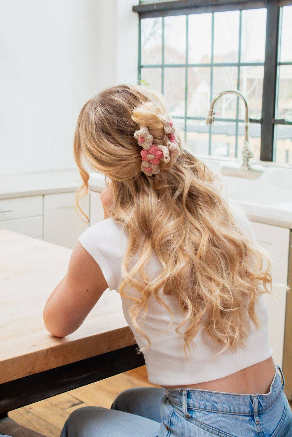 Flower Crochet Cover Large Hair Claw Clip