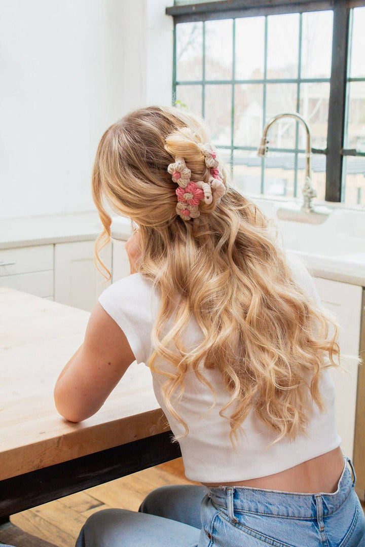 Flower Crochet Cover Large Hair Claw Clip