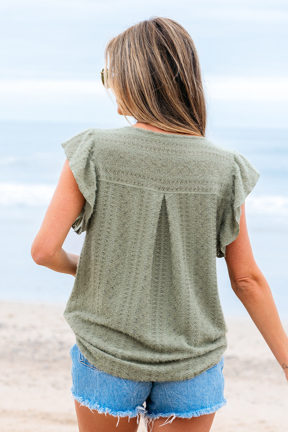 flutter sleeve lace v neck shirt