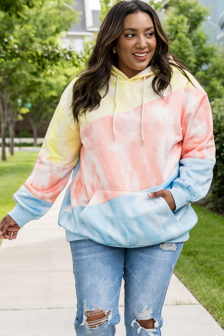 Colorblock Kangaroo Pocket Plus Size Hoodie