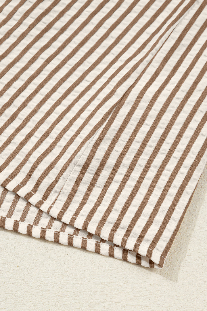 Brown Stripe Leopard Patchwork Long Sleeve Shirt