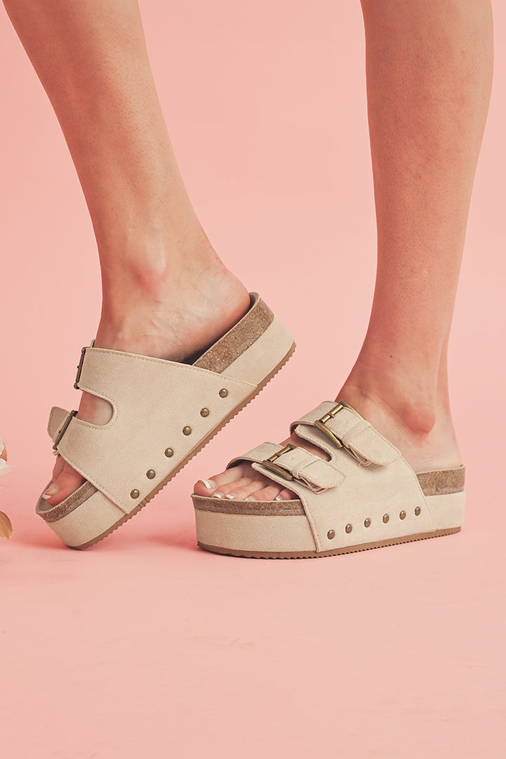 Suede Buckle Decor Footbed Sandal Slippers