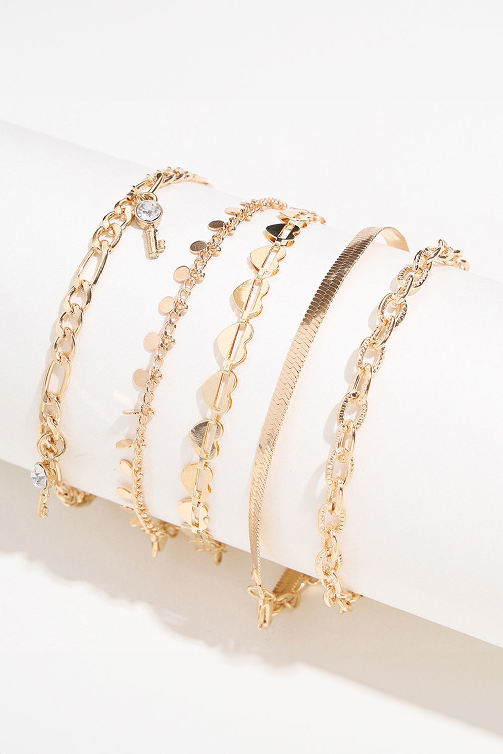 Bracelets de cheville Sweet Heart en strass, 5 pièces