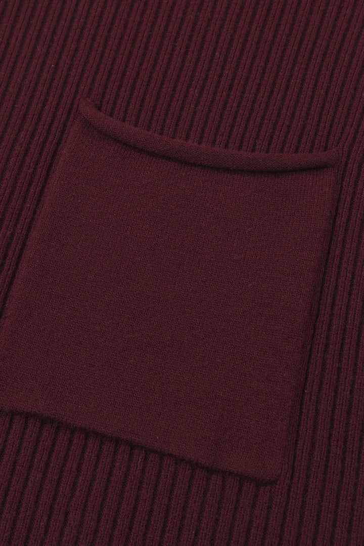 Patch Pocket Ribbed Knit Short Sleeve Sweater