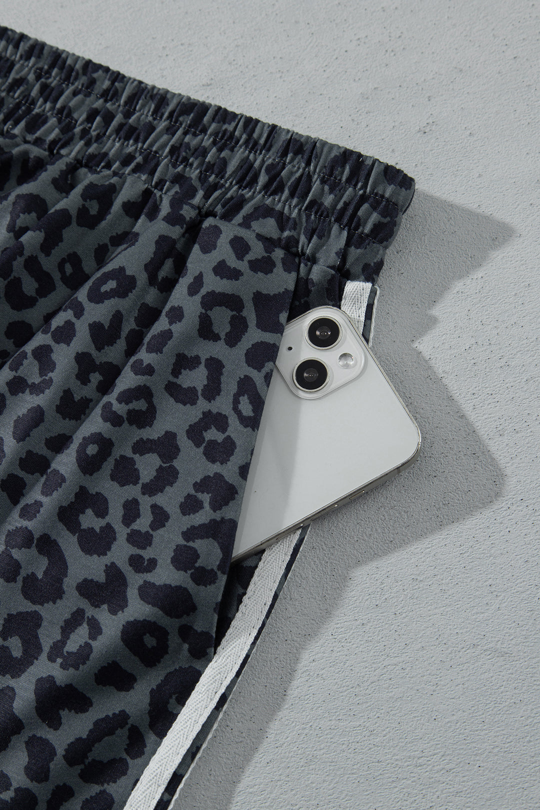 Gray Leopard Print Bracelet Sleeve Top Plus Size Loose Pants Set