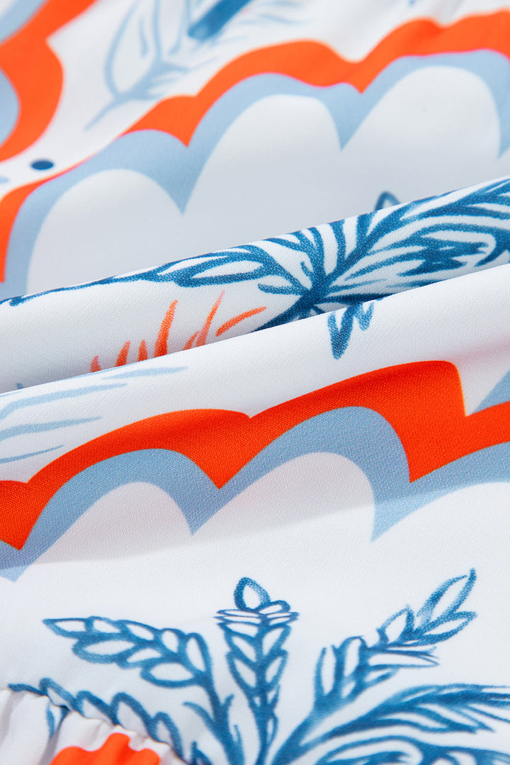 contrast palm tree printed short sleeve flowy dress
