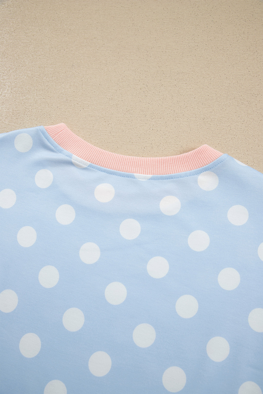 Sky Blue Polka Dot Contrast Trim Long Sleeve Top Drawstring Shift Pants Set