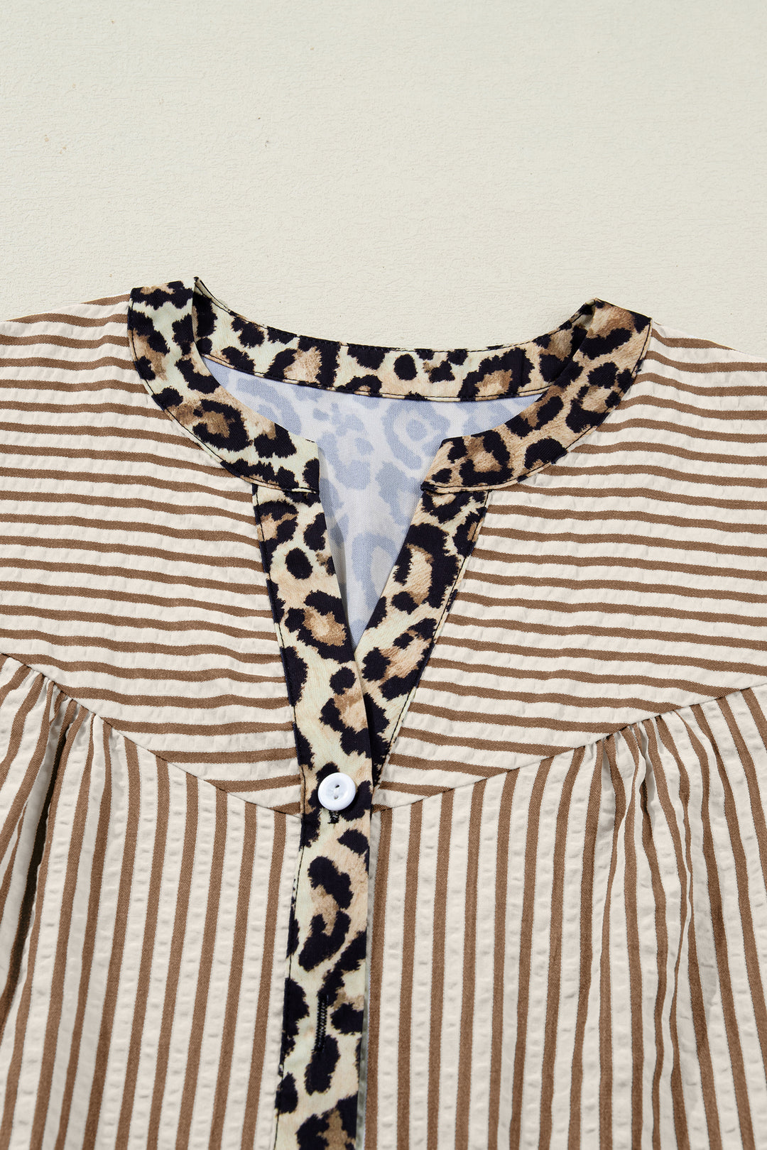 Brown Stripe Leopard Patchwork Long Sleeve Shirt