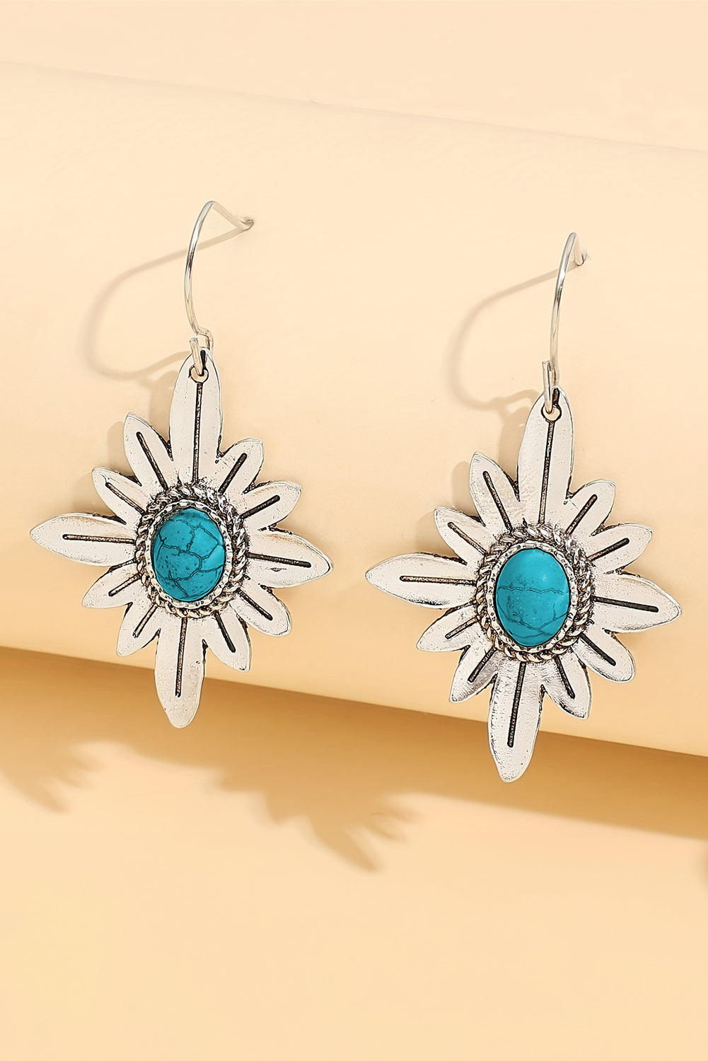 Boucles d'oreilles crochet en forme de fleur turquoise occidentale