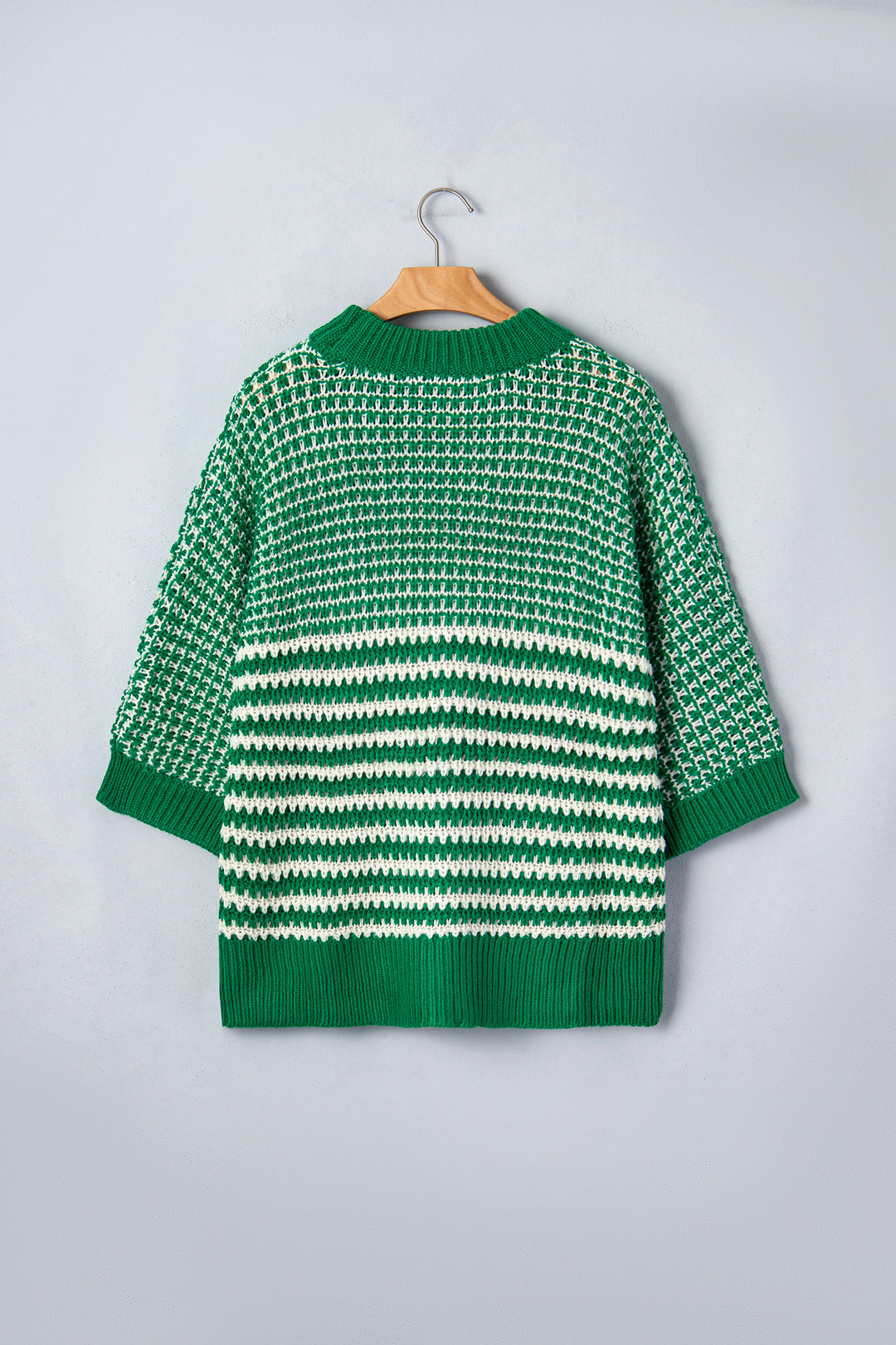 Green Stripe 3/4 Draped Sleeve Slouchy Sweater