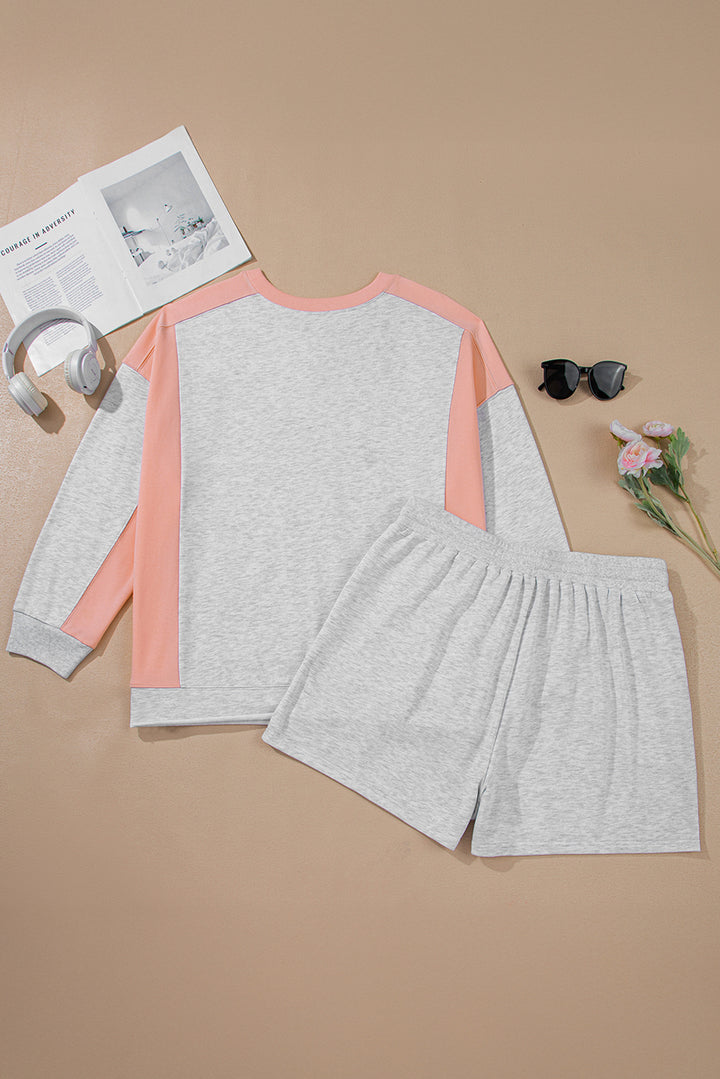 Light Grey Uneven Hem Pullover Casual Shorts Plus Size 2pcs Outfit
