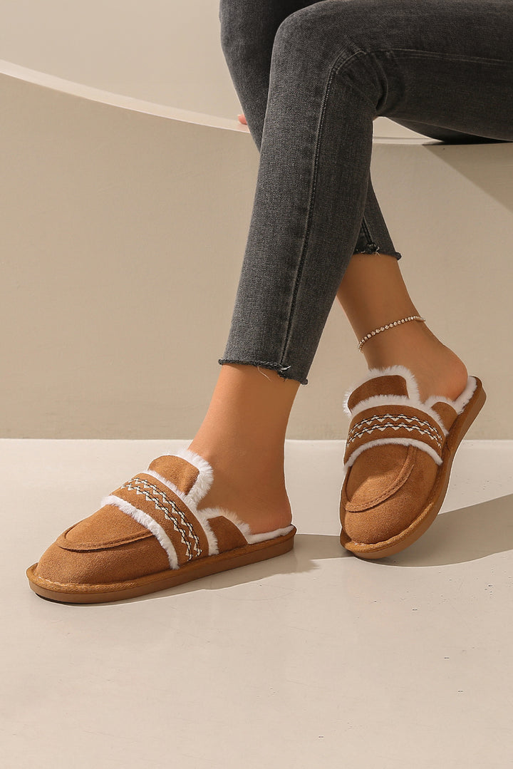 Suede Wavy Striped Plush Lined Slippers (Run Small, Size Up)