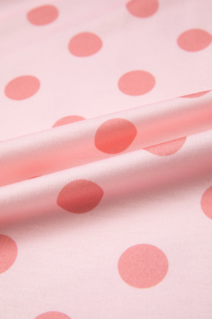 Pink Color Block Trim Polka Dot Casual Tee