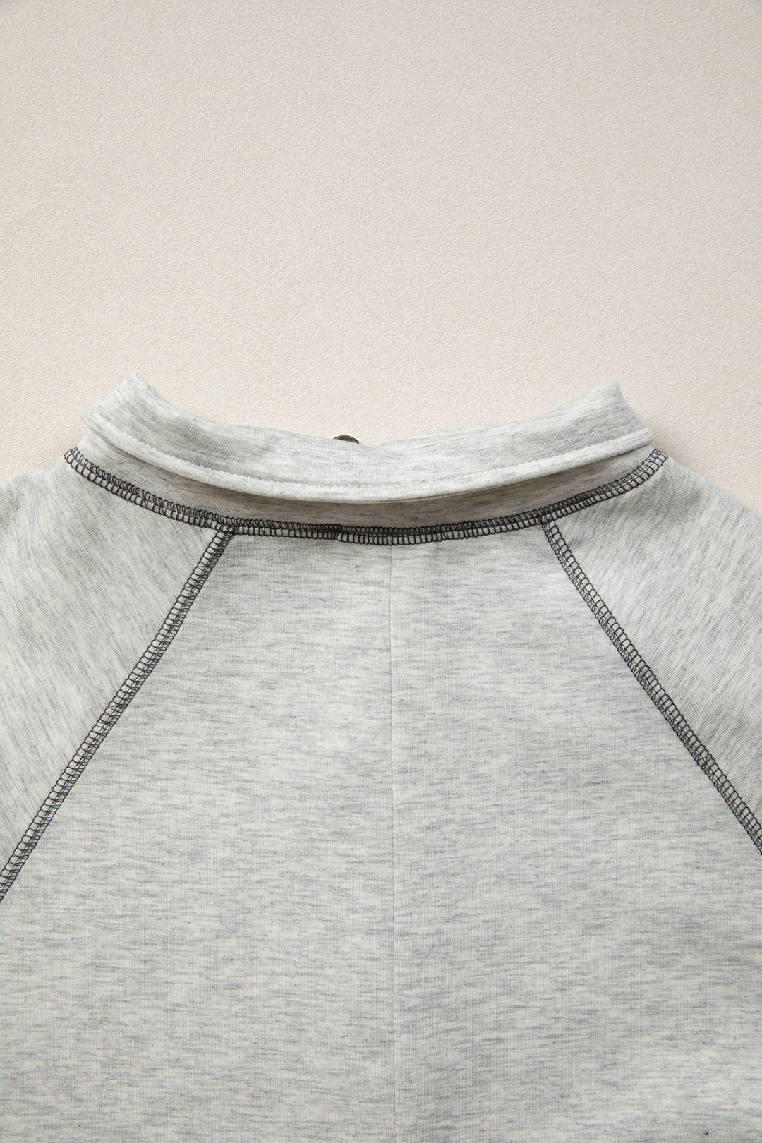 Light Grey Half Zip Stand Neck Seam Detail Long Sleeve Top