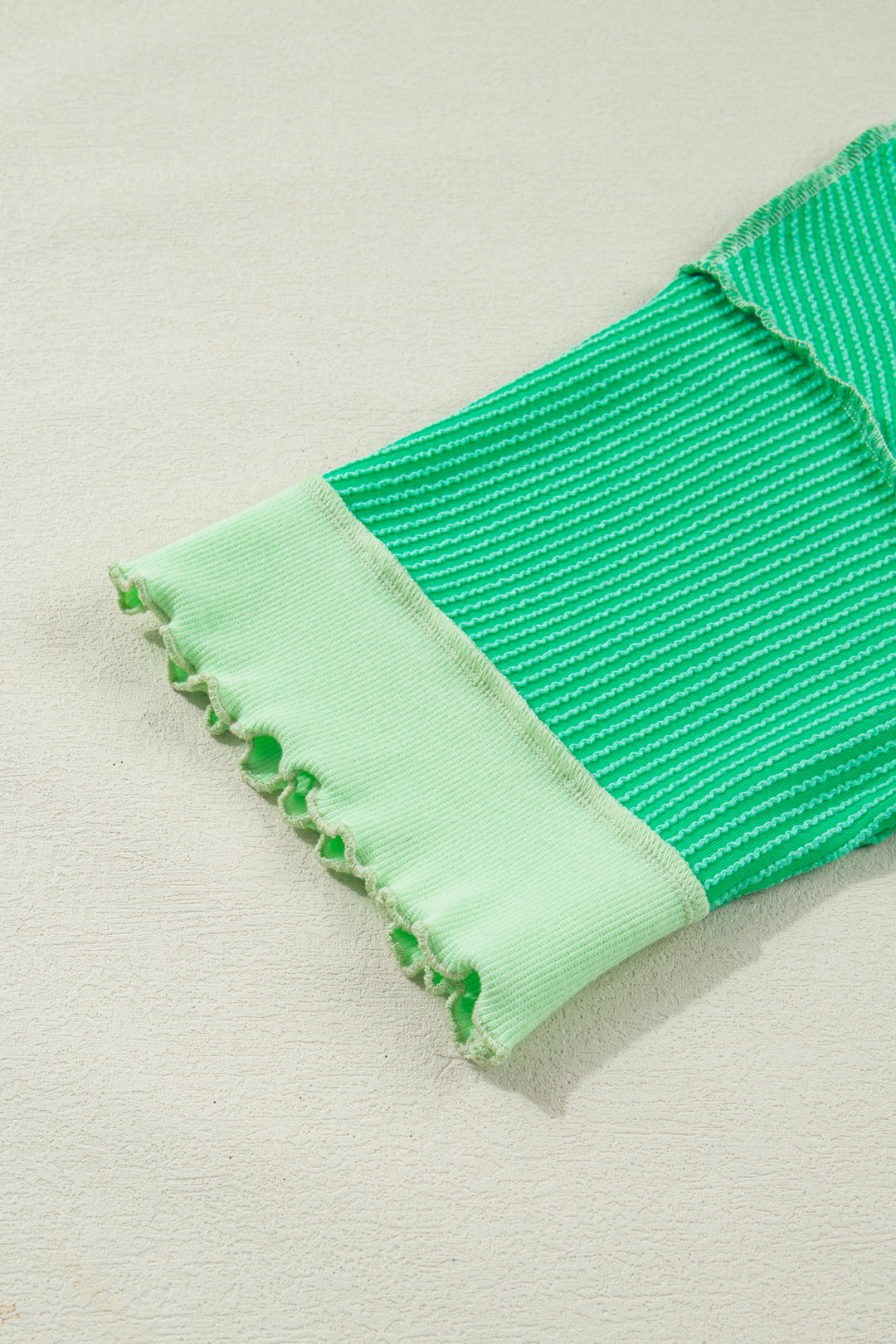 Casual Mint Green Loose Uneven Hem Twist Ribbed T Shirt