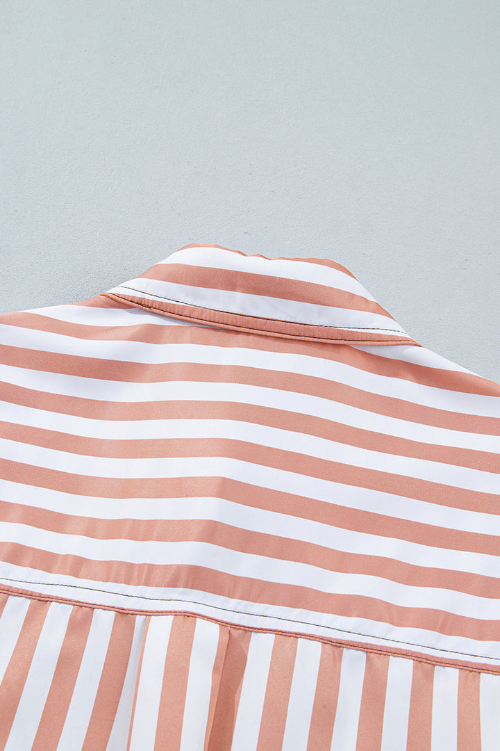 Brown Stripe Western Button Down Long Sleeve Casual Shirt
