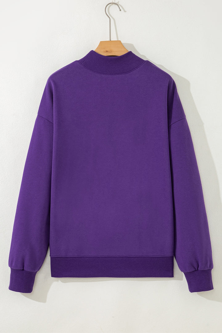 Tillandsia Purple Solid Color Oversized Mock Neck Sweatshirt